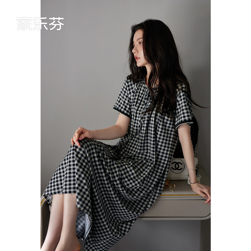 家乐芬睡裙女士睡衣夏季夏款莫代尔短袖长款薄款时尚连衣裙可外穿