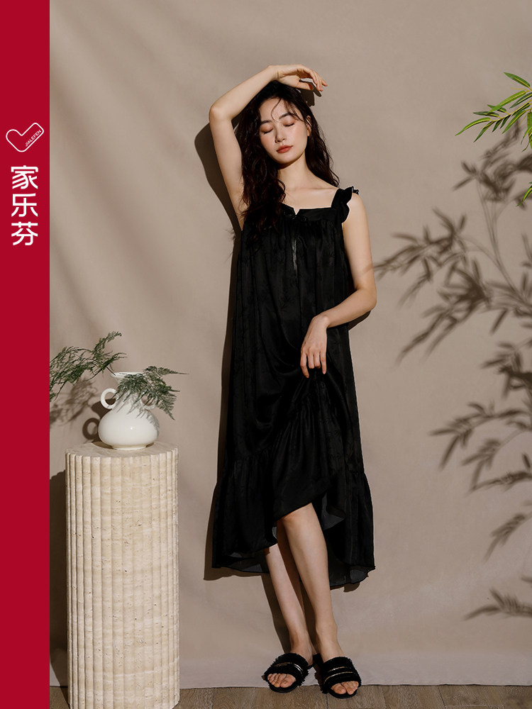吊带睡裙女睡衣丝绸冰丝夏季夏天彷真丝薄款长款连衣裙黑色高级感图片