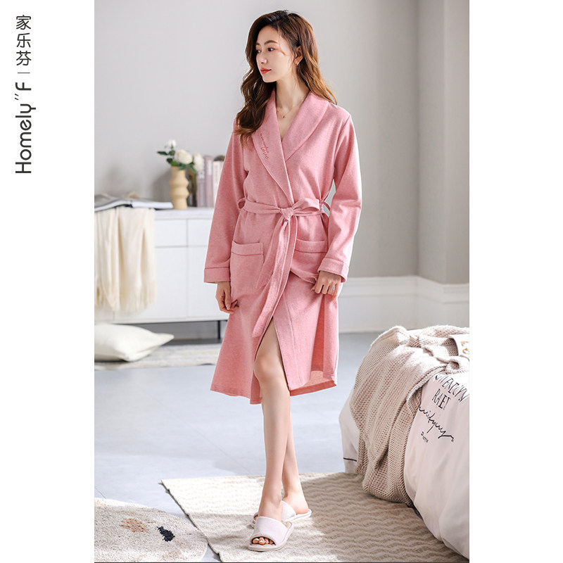 家乐芬【彩棉磨毛】睡袍女士浴袍春秋款纯棉长袖长款四季通用浴衣