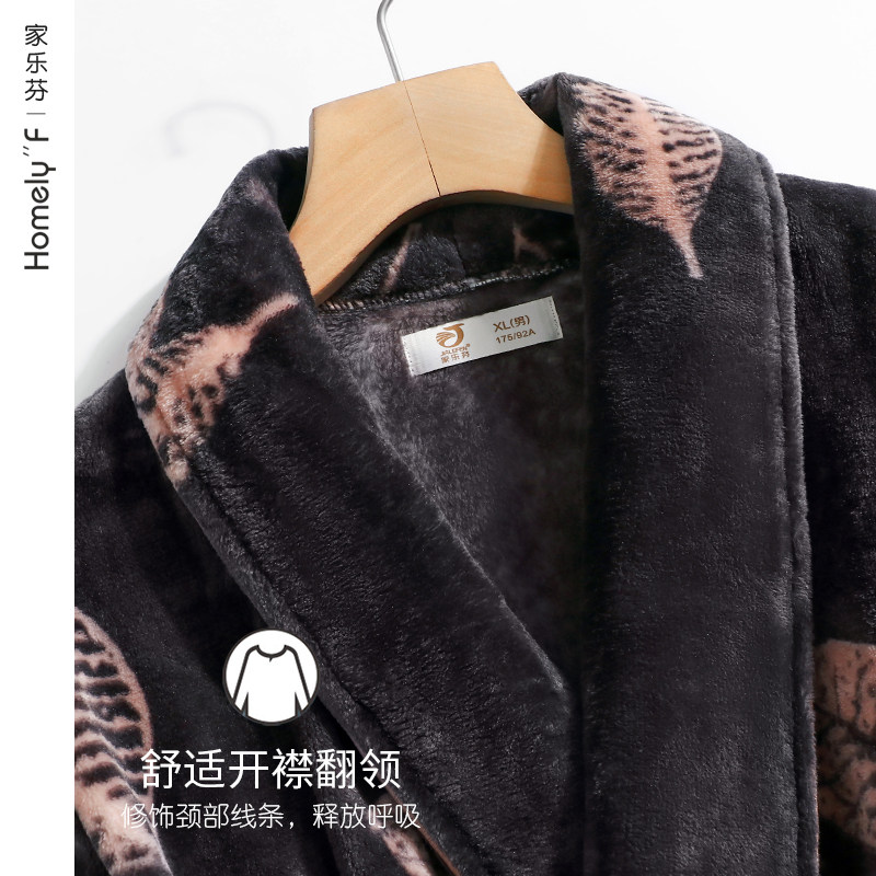睡袍男士秋冬法兰绒加厚保暖宽松大码浴衣冬季珊瑚绒长款浴袍睡衣