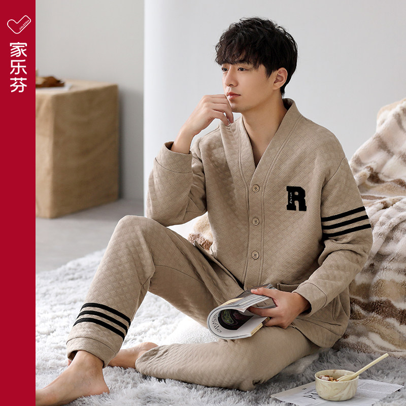 【空气棉】睡衣男士春秋款加厚纯棉长袖家居服秋冬款冬季夹棉夹层,女士内衣/男士内衣/家居服,睡衣/家居服套装,淘宝优惠券,粉丝福利购,淘宝优惠卷
