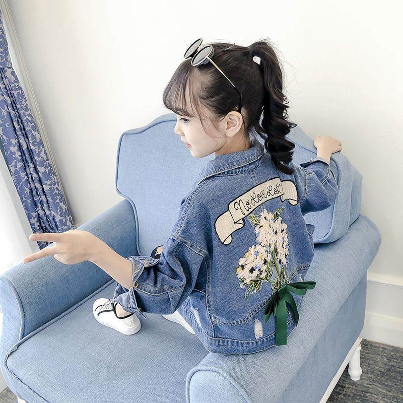 2025春秋新款女童可爱舒适复古花朵牛仔衣外套儿童中大个性洋气潮