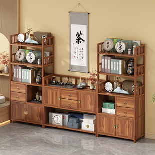 实木博古架展示柜茶室边柜多宝阁茶具置物架收纳实木茶叶柜 新中式