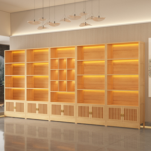 商用实木展示架养生博古架置物架收纳产品柜子茶叶店展示柜多宝阁