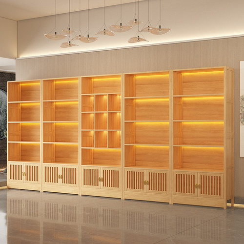 商用实木展示架养生博古架置物架收纳产品柜子茶叶店展示柜多宝阁