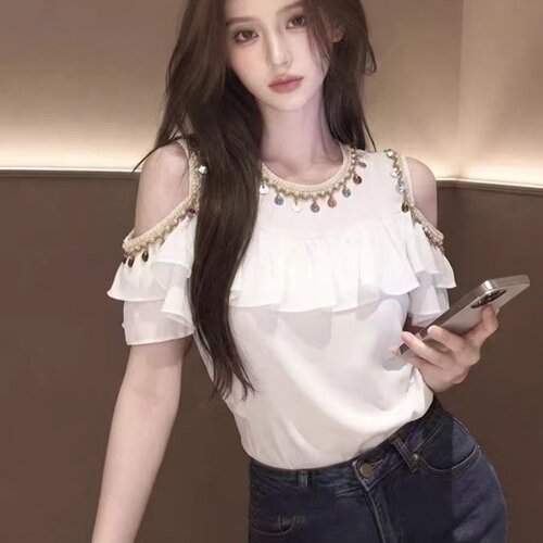 欧洲站甜美时尚露肩T恤女