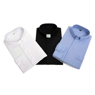 立领衬衫配领卡高支高棉免烫衬衫罗马领圣诞节日牧师讲课直筒衬衫