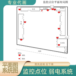 监控点位平面布置图代画CAD系统布线弱电报价单建筑工装家装设计