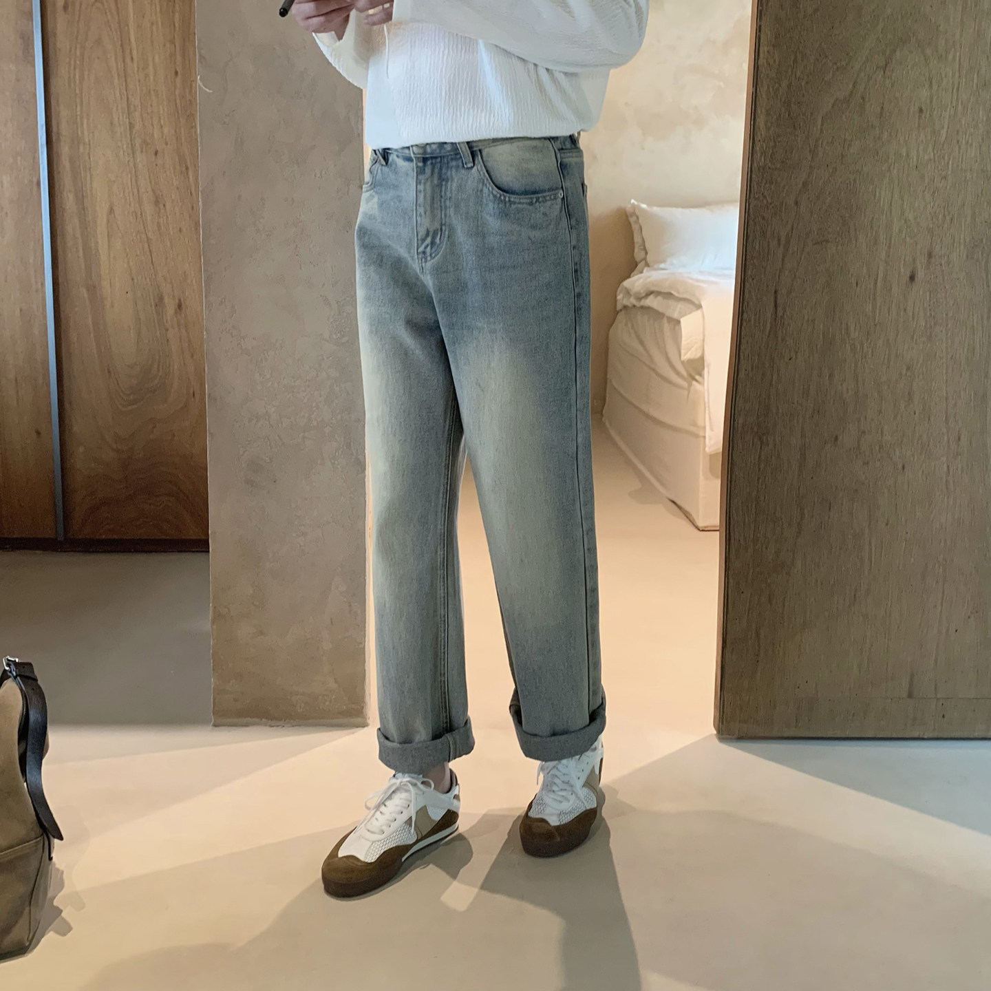 阿茶与阿古【云朵牛仔】蓝色牛仔裤男款秋季韩版直筒宽松休闲裤子