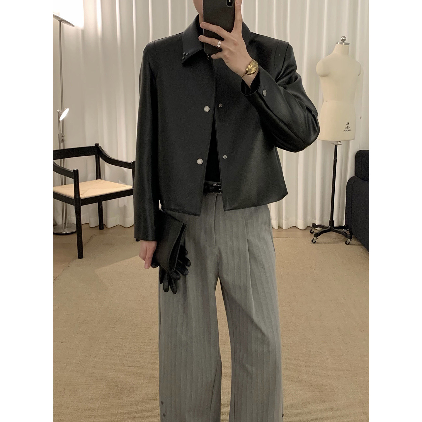 阿茶与阿古【新贵皮衣】黑色高级感皮衣外套男短款韩版休闲皮夹克