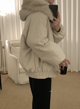 阿茶与阿古仿麂皮毛领派克棉服男款冬季宽松加厚保暖连帽棉衣外套