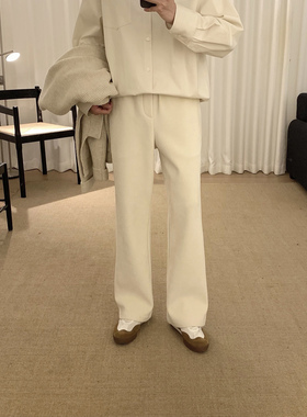 阿茶与阿古杏色雪尼尔加绒裤子男款秋冬韩版基础款宽松休闲长裤