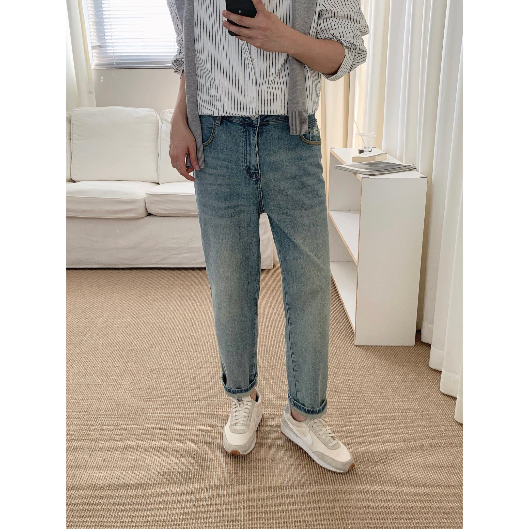 阿茶与阿古蓝色基础牛仔裤男款直筒宽松2024新款韩版潮流休闲长裤