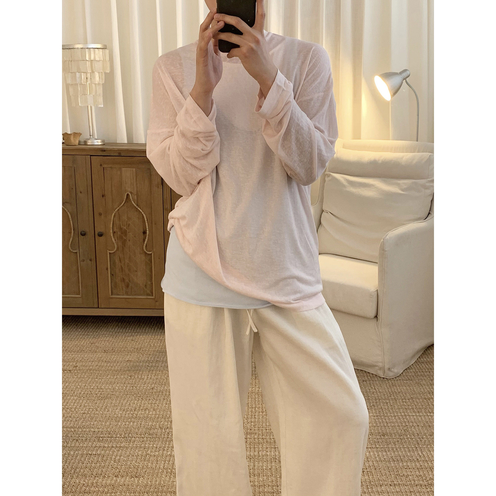 阿茶与阿古粉色防晒罩衫男女同款2025夏季休闲宽松打底上衣t恤