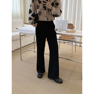 阿茶与阿古黑色剪裁拼接直筒西裤男款夏季时髦百搭宽松休闲长裤