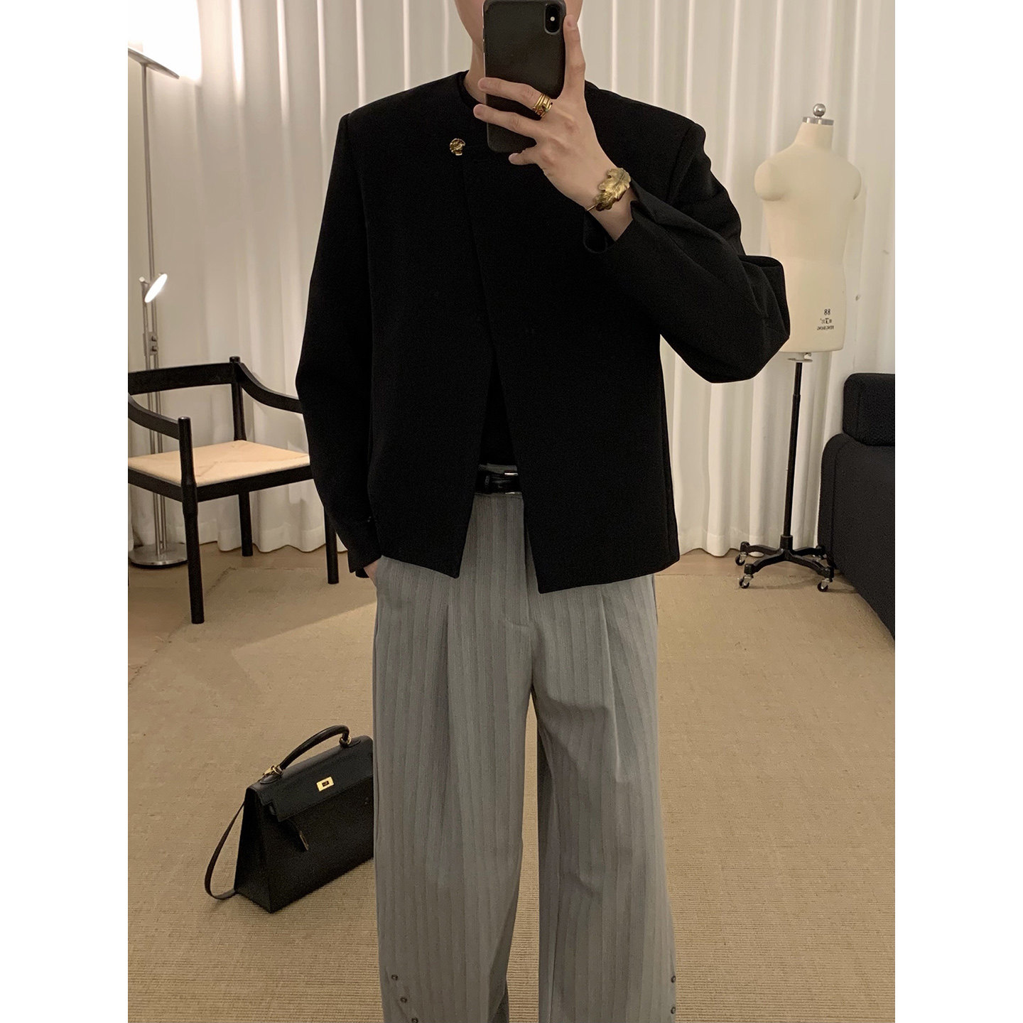 阿茶与阿古【静雅香风】金扣斜门襟小香风外套男款春季高级感夹克