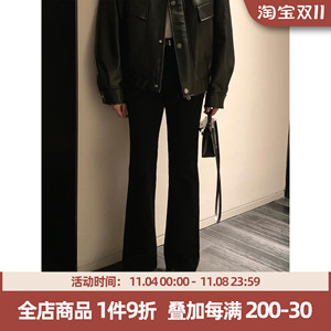 阿茶与阿古黑色微喇牛仔裤男潮牌设计感直筒高街微拖地休闲裤子