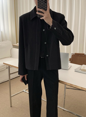 阿茶与阿古【化繁为简】黑色明线外套男款秋季韩版宽松休闲夹克