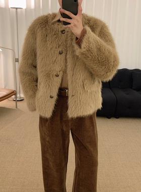 阿茶与阿古美拉德皮衣外套男秋冬潮牌设计感皮毛一体毛毛皮草上衣