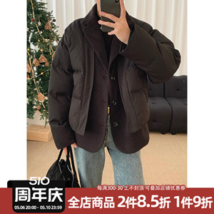 阿茶与阿古黑色假两件棉服男款