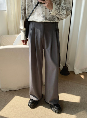 阿茶与阿古深灰色拖地裤子男款夏季潮牌设计感直筒宽松休闲长裤