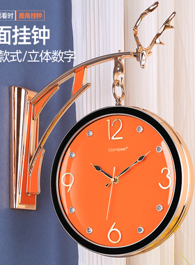 康巴丝欧式双面钟客厅大号两面挂钟静音创意时钟轻奢现代石英钟表