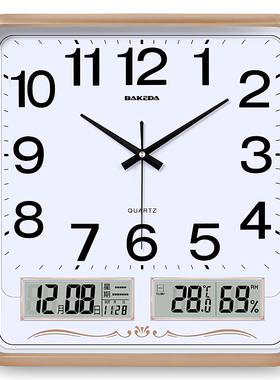 家用方形挂钟客厅钟表现代时钟挂墙简约时尚电子日历挂表石英钟表