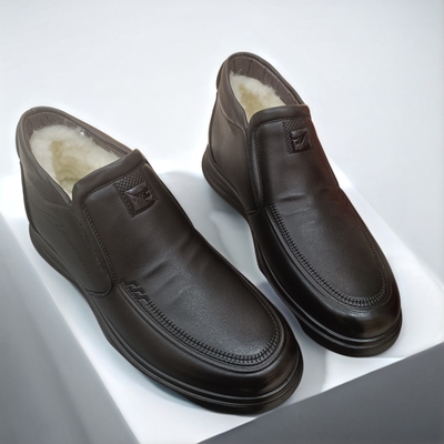 2025冬季新款男士圆头真皮羊毛厚底加棉高帮鞋休闲板鞋百搭运动鞋