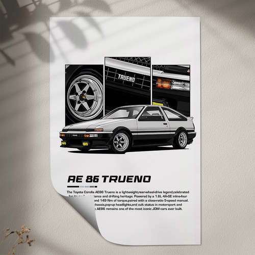 复古汽车海报AE86 TRUENO装饰画学生宿舍桌面贴纸汽车文化