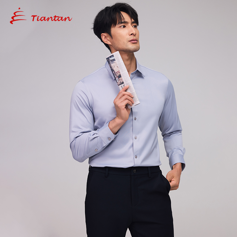 【含蚕丝】天坛长袖衬衫男商务通勤微厚不易皱衬衣灰色秋冬新
