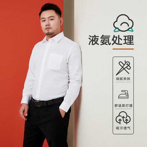 纯棉液氨加肥加大男士商务衬衫