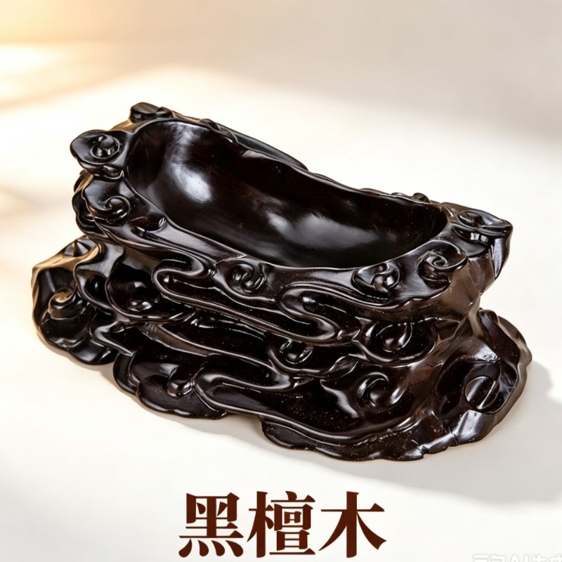 黑檀木凹槽奇石底座实木免挖槽祥云石头摆件托架泰山石底托d007