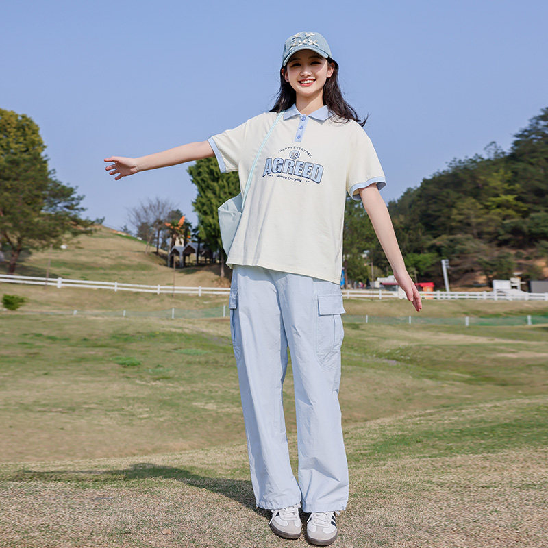 初中生短袖套装夏季2026新款少女宽松T恤搭配裤子高中学生两件套
