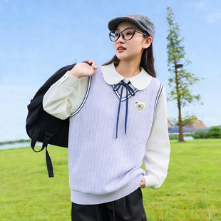 初中生假两件卫衣春装2026新款少女学院风拼接洋气高中学生上衣女