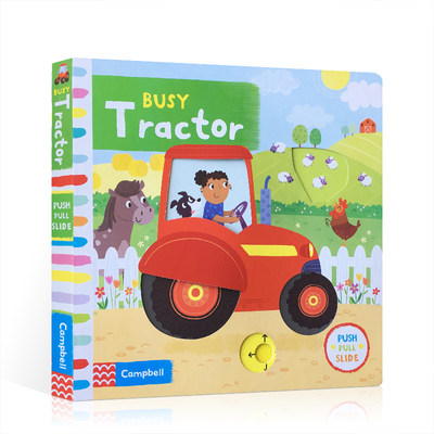 【现货】英文原版 Busy Books tractor 繁忙的拖拉机机关操作书低幼趣味知识玩具纸板抽拉书交通工具认知儿童书籍