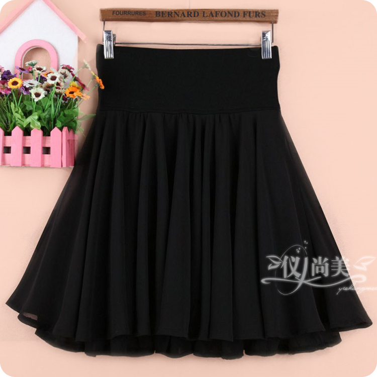 雪纺中裙修身显瘦大码松紧高腰a字蓬蓬裙春秋韩版大摆半身裙子女