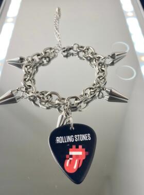 【可弹奏 可拆卸】滚石乐队Rolling Stones周边吉他拨片手链摇滚