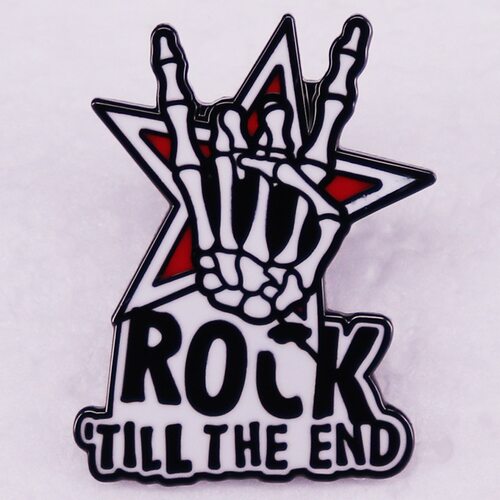 ROCK TILL THE END 五角星摇滚手势复古朋克金属徽章胸针配饰