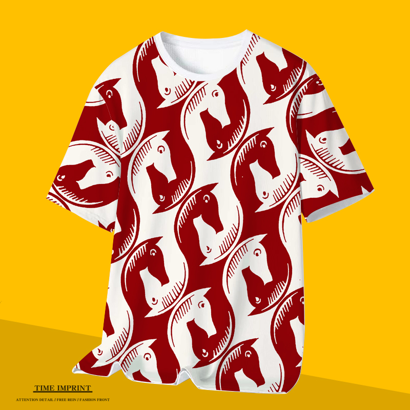 新款马图案印花T恤短袖速干生肖本命年男女速干定制薄款半截袖潮