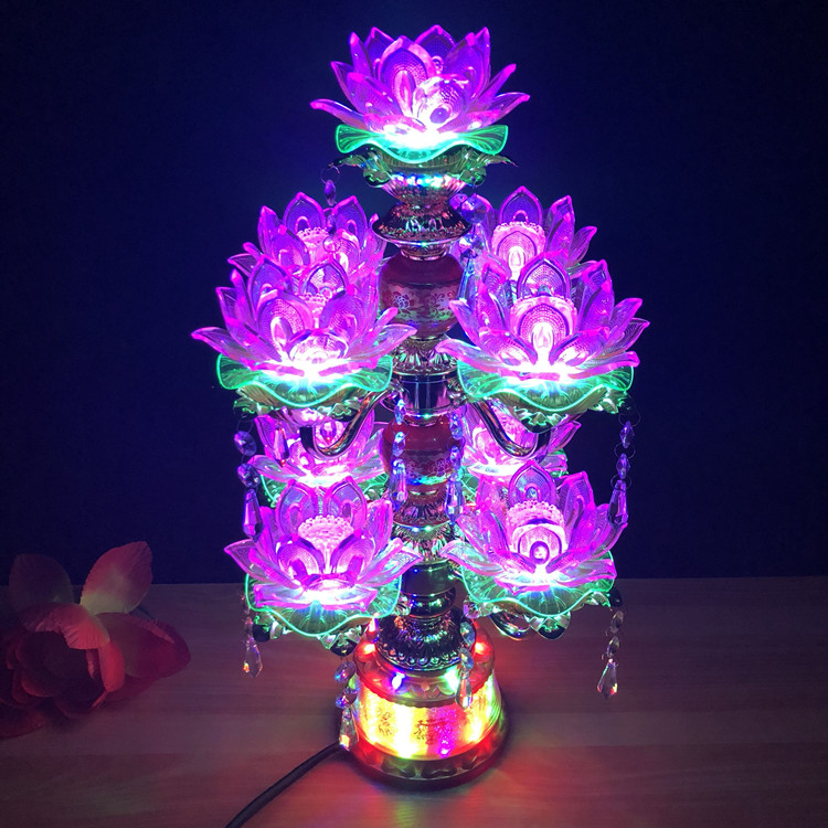 七品九品转动LED七彩水晶莲花灯佛供灯佛堂灯佛前灯七星灯