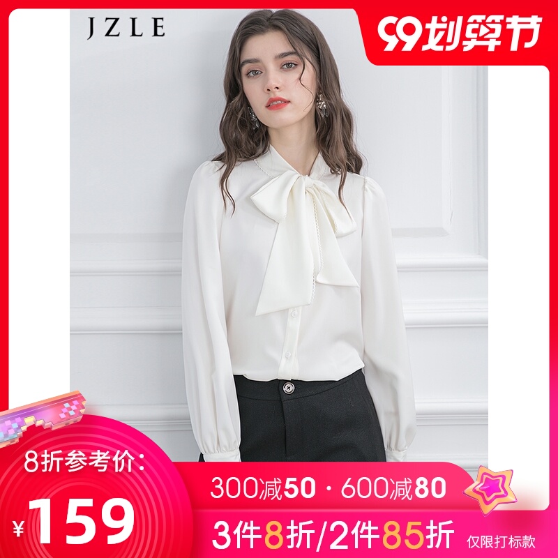 白色衬衣女设计感小众2020秋装新款洋气高端上衣蝴蝶结雪纺衬衫女