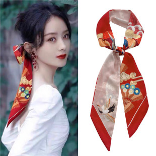 中国风细窄长条新年红色小丝巾发带丝带扎发绑发夏春秋女装饰领巾