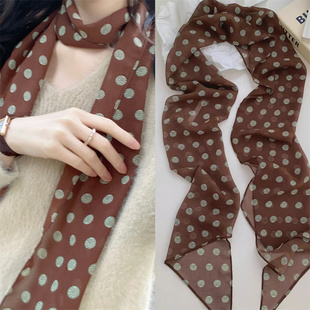 棕色波点丝巾印花高级百搭配饰系脖女2025年新款发带绑发长条围巾