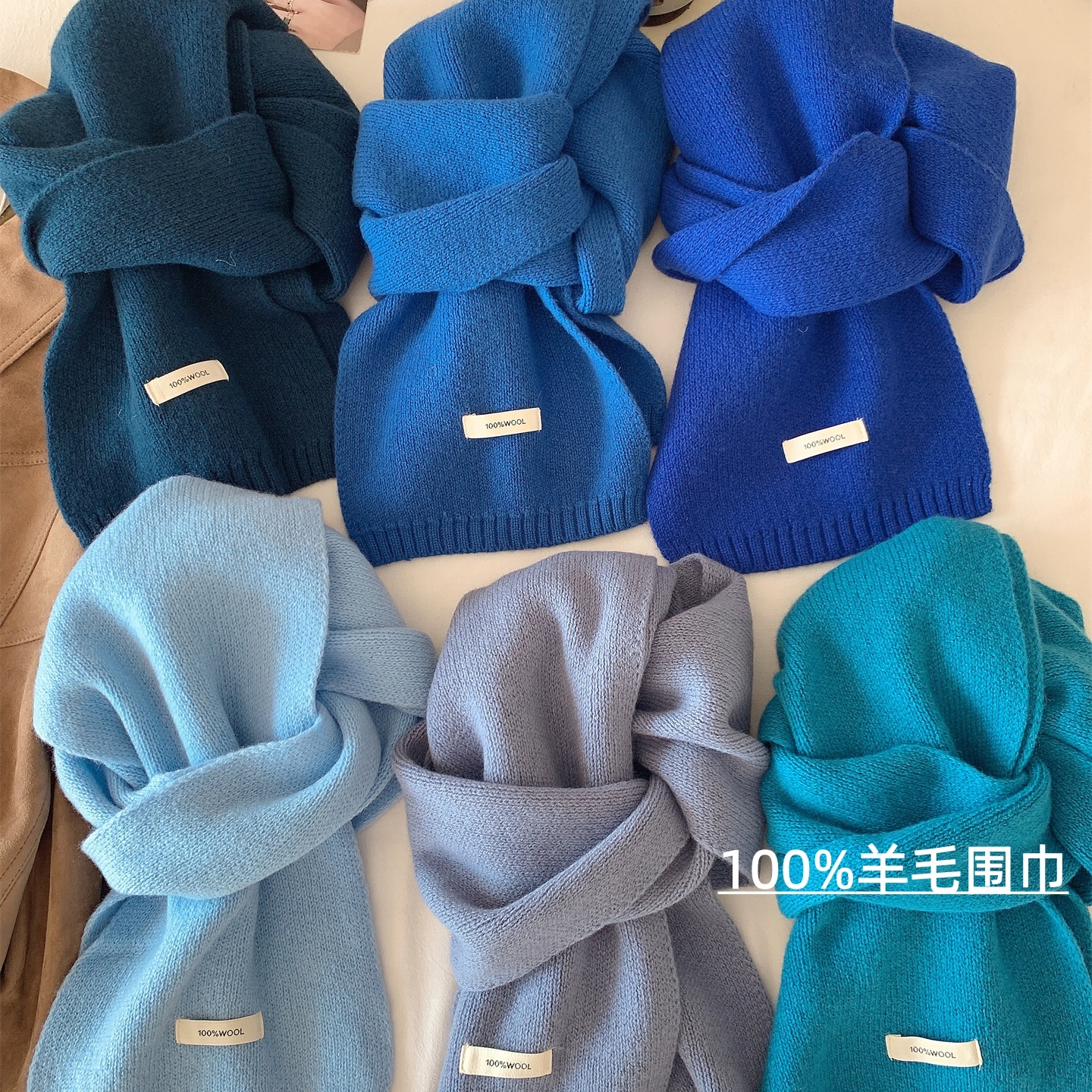 克莱因蓝色围巾女冬季2025新款韩版高级氛围感百搭加厚保暖围脖男
