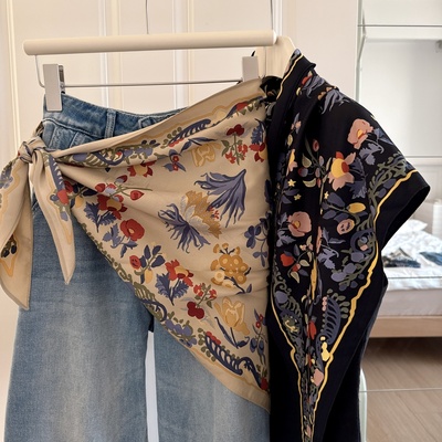 2025秋冬新款时尚百搭装饰包头巾花朵三角巾领巾围巾绑腰上搭配女