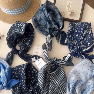 美拉德色系深色文艺复古小方巾装饰围脖围巾包头透气腰花发带丝巾