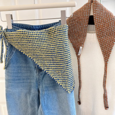 新款条纹格子小三角围巾披肩女绑带绑腰裤子叠穿坎肩围巾搭配用女