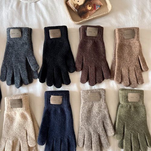 手套女冬季可触屏手套骑行电动车男保暖防风防寒加绒加厚针织手套