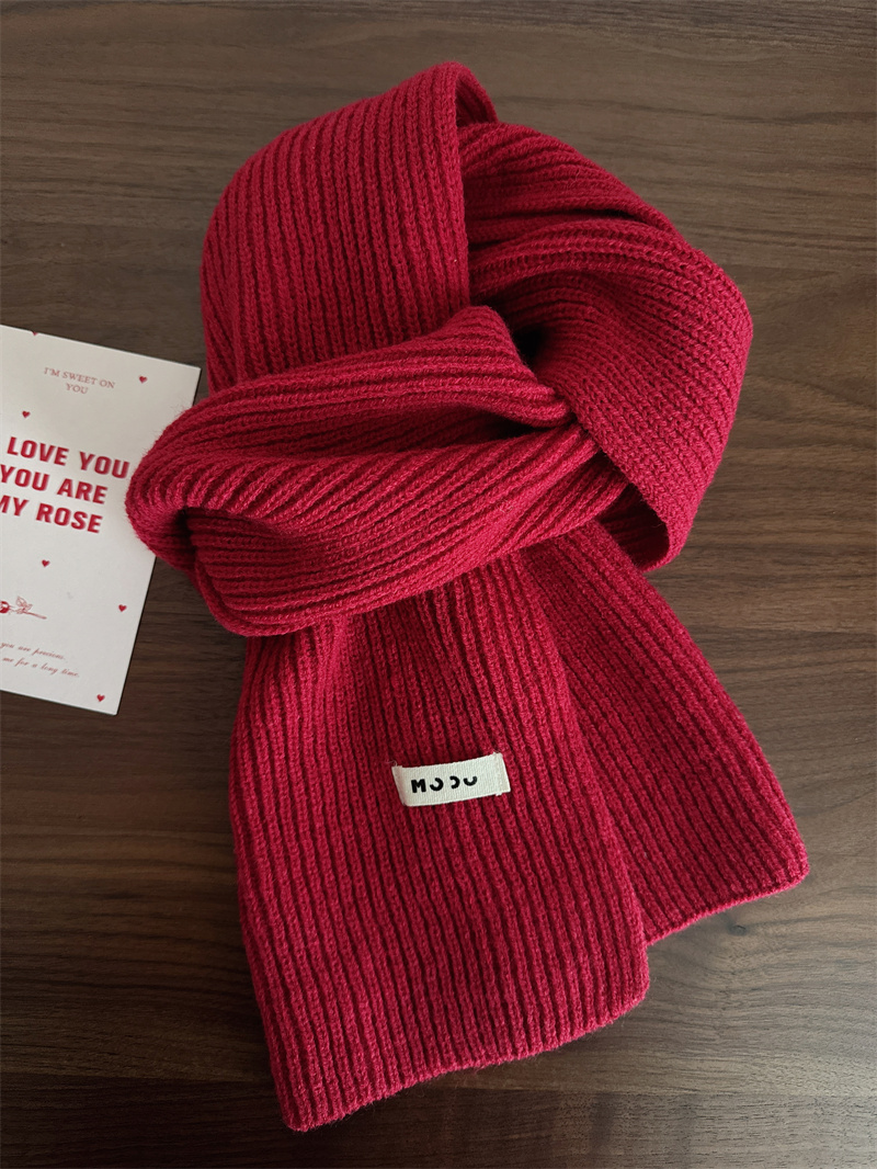 红色围巾女冬季情侣圣诞新年礼物针织高级感百搭2023新款毛线围脖