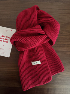 红色围巾女冬季 毛线围脖 情侣圣诞新年礼物针织高级感百搭2023新款